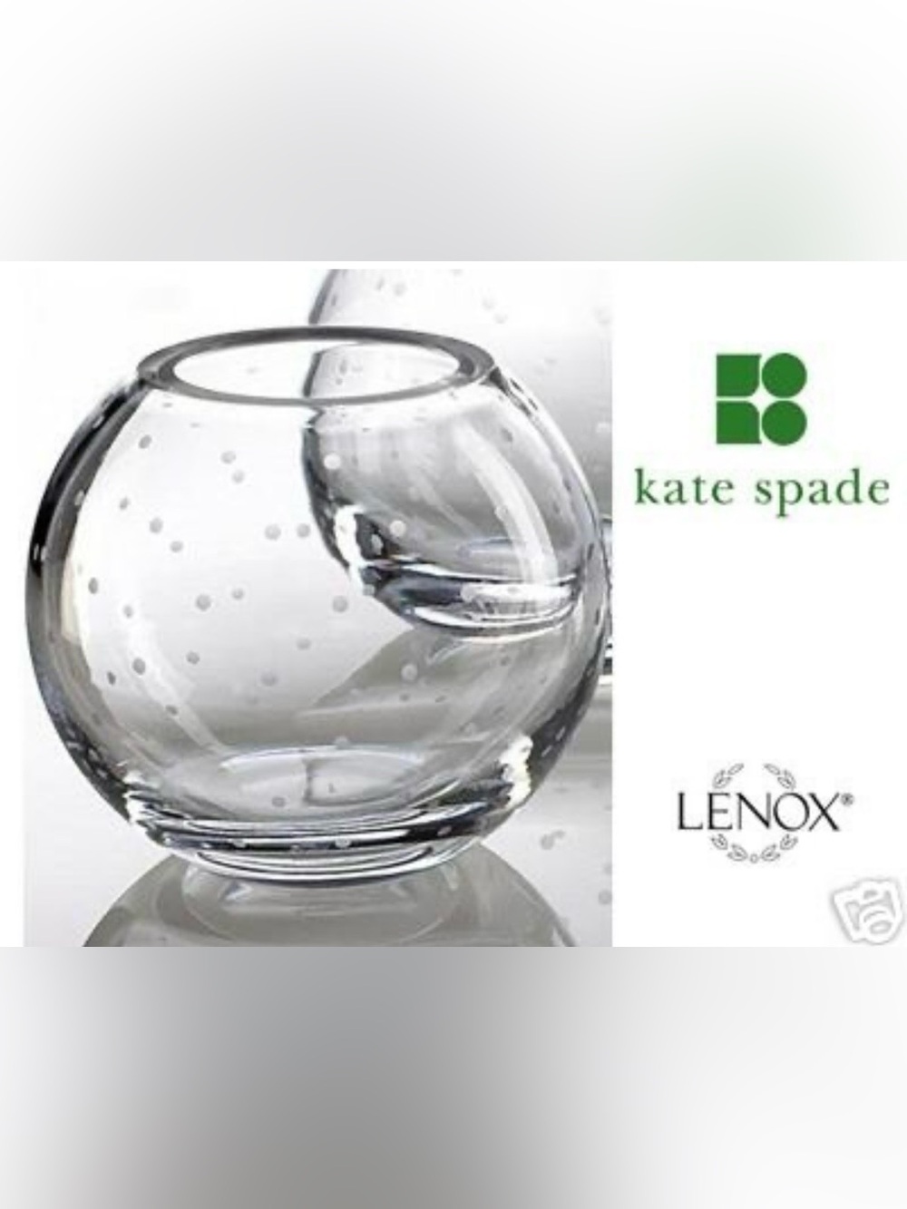 Lenox Kate Spade Larabee Etched Polka Dot Clear Glass Vase Bowl HEAVY 6”